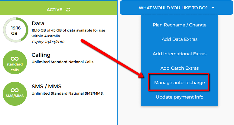 Manage auto recharge with CatchConnect